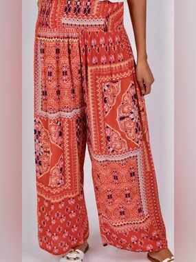 Sacred Threads Coral Palazzo Wide-Leg Pants